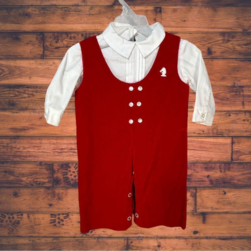 5 for $25🔥Vintage Nannette Red Velvet Jumpsuit Baby‎ Size Up To 6 Months